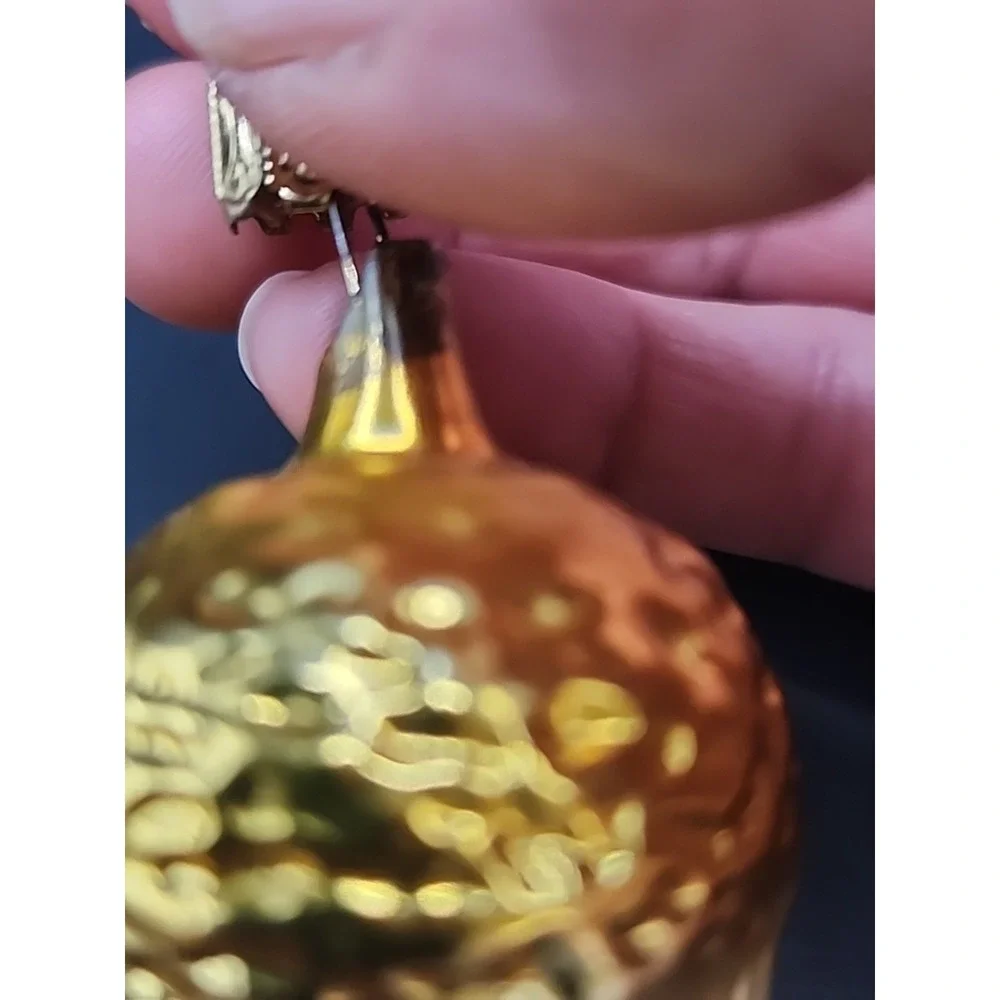 Vintage Acorn Goldtoned Textured‎ Hand Blown Glass German Christmas Ornament